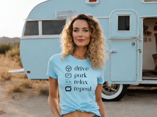 Drive Park Relax Repeat Icon Cotton Unisex RV Shirt